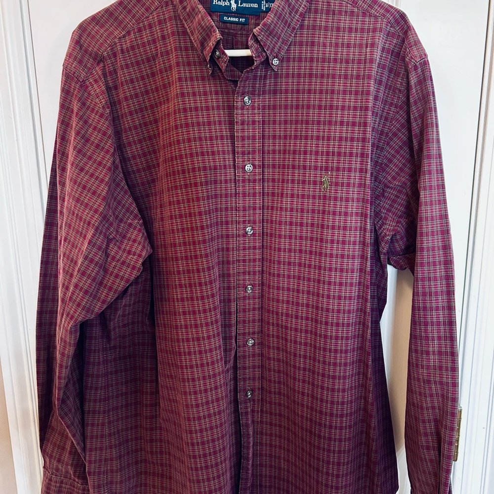 Ralph Lauren Men's Burgundy Checkered Shirt